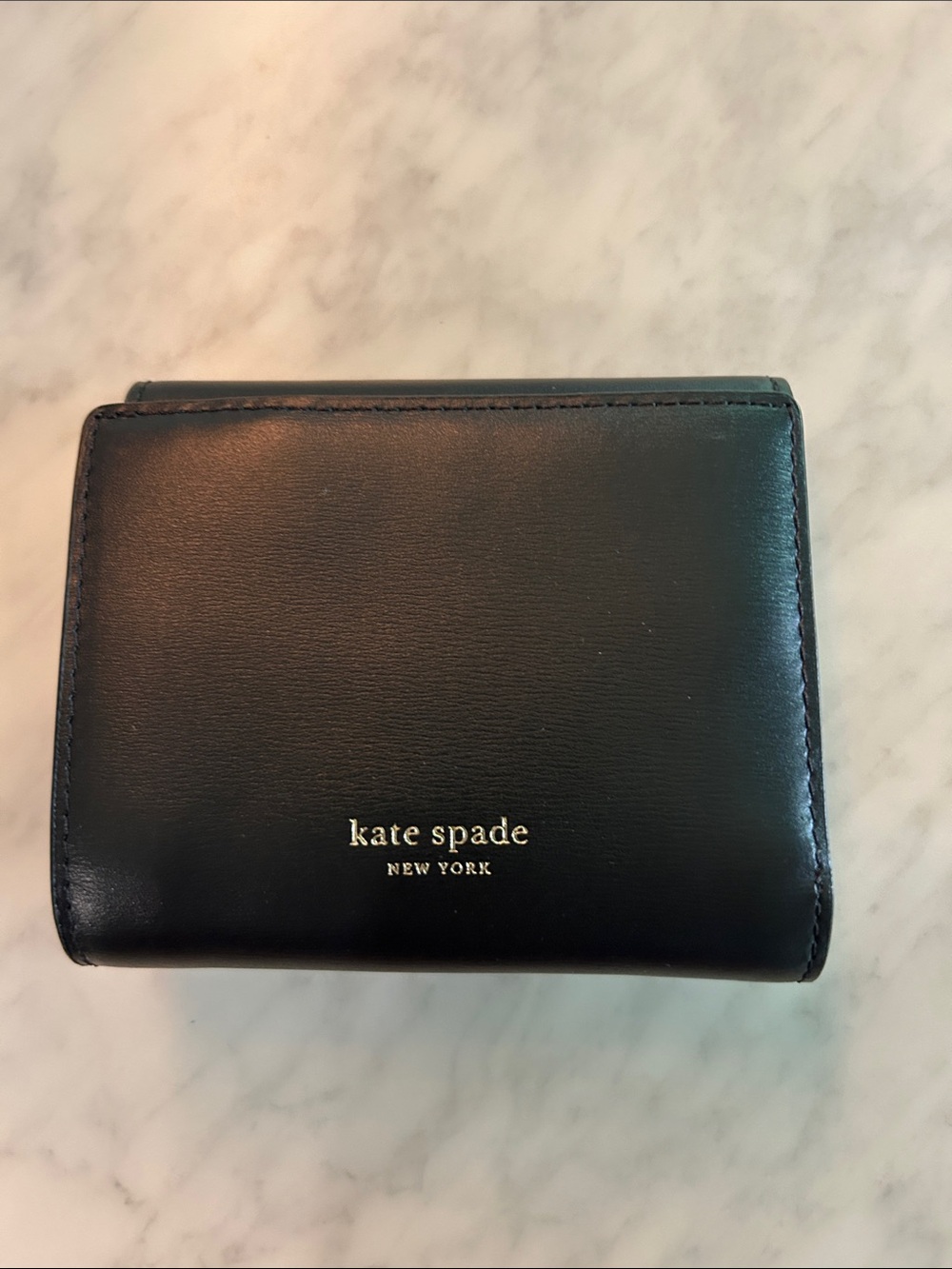 kate spade Black Leather Trifold Wallet with Gold Logo